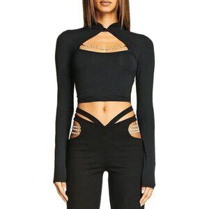 I Am Gia Inez Crop Top Long Sleeve Black Small y2k balletcore